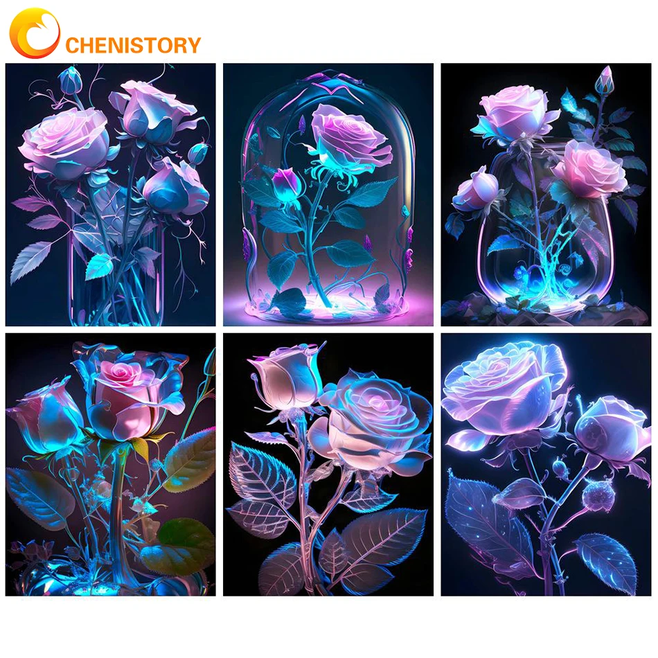 

CHENISTORY DIY Kits Acrylic Paint By Number Flower Picture Canvas With Framed Painting Drawing Coloring By Number Decoration Gif