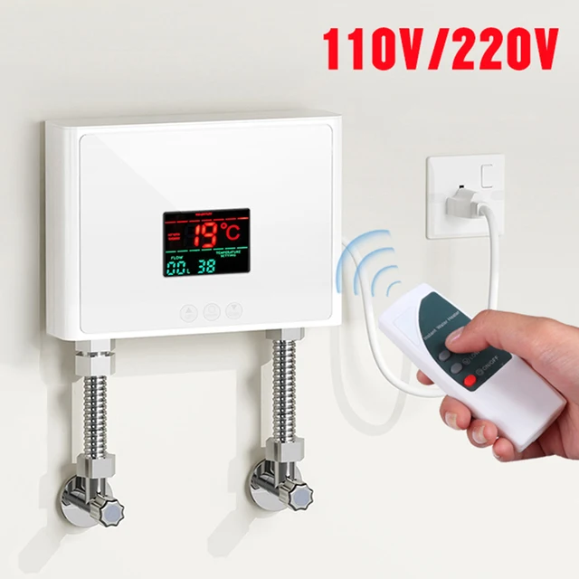 110V/220V Instant Water Heater Bathroom Kitchen Wall Mounted Electric Water Heater LCD Temperature Display with Remote Control 2