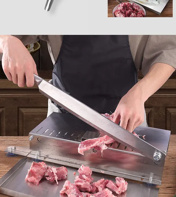 Manual Meat Slicer Cutter Chicken Cutter Stainless Steel Machine for Lamb Chops Beef Fish Vegetable Meat Chopper, Size: 12.96 x 6.69, Silver