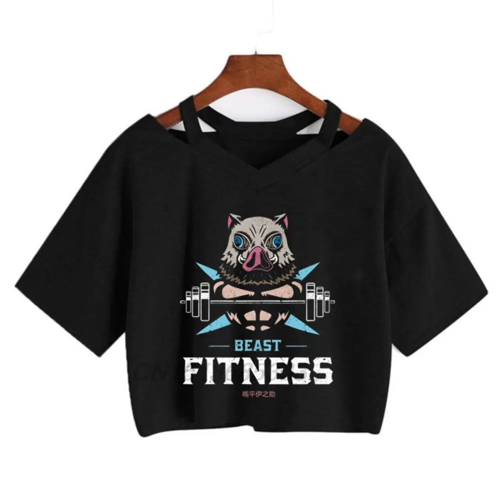 

Beast Fitness Japanese Anime Demon Slayer Women T-shirt Hunter X Hisoka Graphic Printed Crop Tops The Show Must Go On Clothing