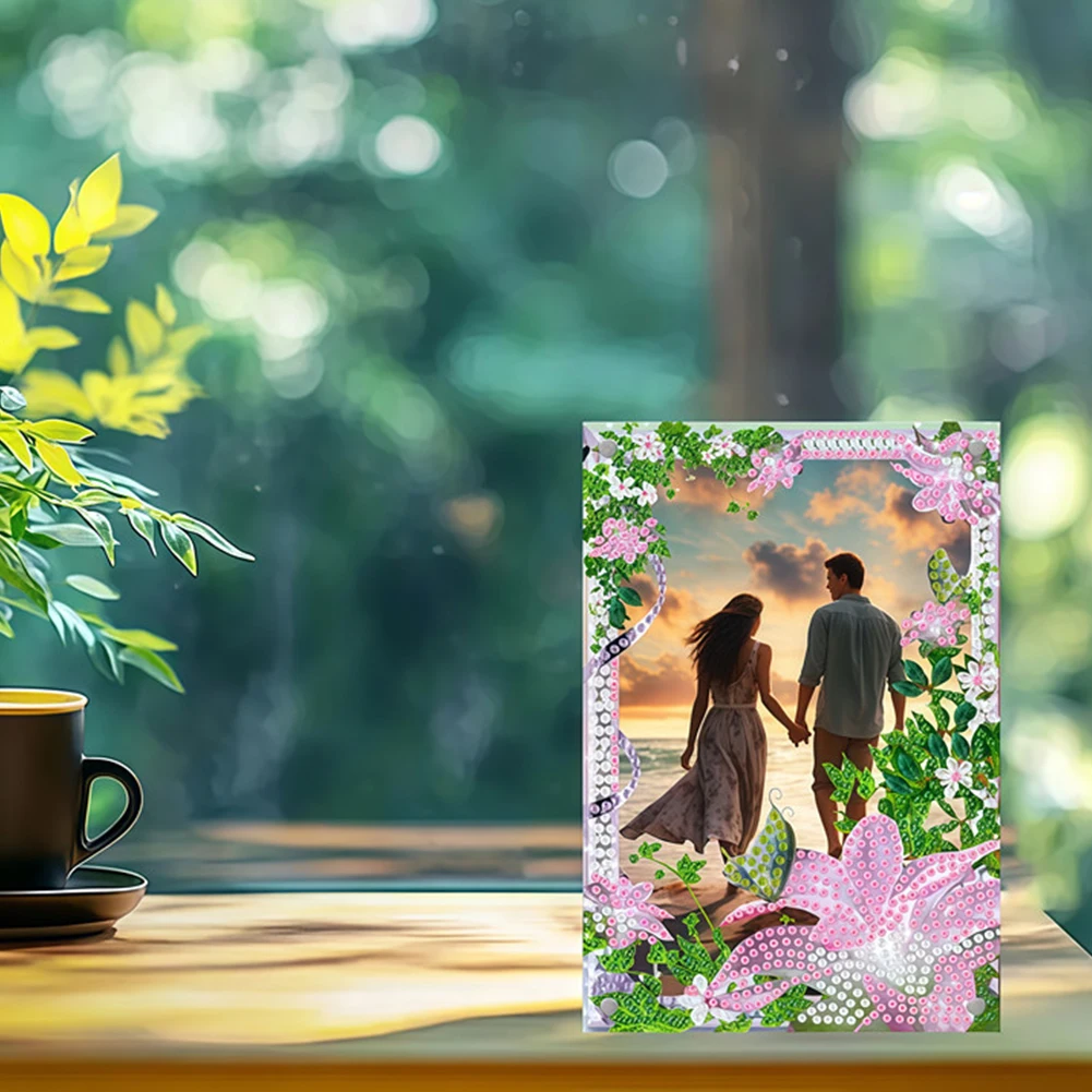 Special Shape Lily Rhinestone Tabletop Photo Frame Kit Table Top Diamond Painting Frame Kits Desktop Diamond Photo Frame Kits