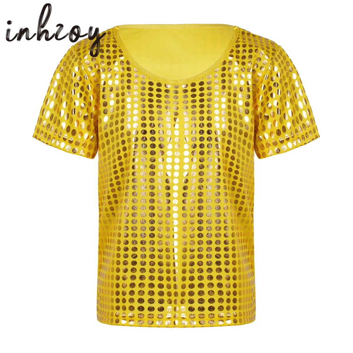 

Boys Girls Modern Jazz Hip Hop Street Dance Shirt T-Shirt Sparkly Sequins Short Sleeve Loose Dance Top Blouse Stage Clothes