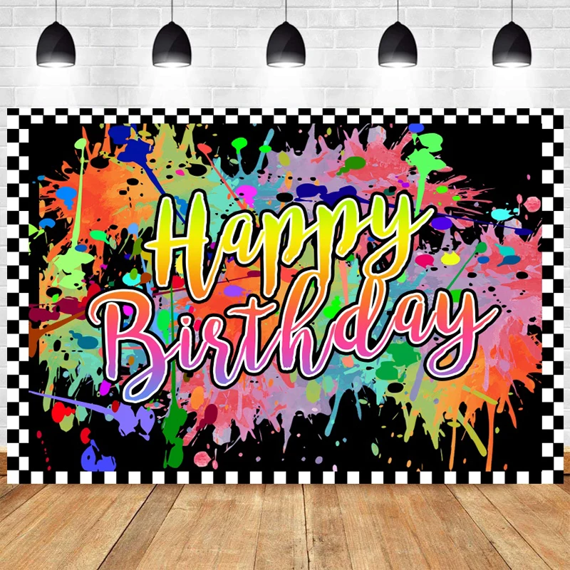 

Neon Graffiti Splash Paint Backdrop Happy Birthday Party Hip Hop Disco Rock and Roll Photography Background Studio Decor Banner