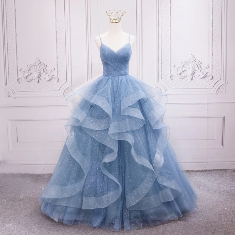 Boho Quinceanera Dresses Simple Sequined Party Dress Luxury V-neck Ball Gown Calssic Spaghetti Strap Prom Dress Real Photo Party Dress Quinceanera Dresses