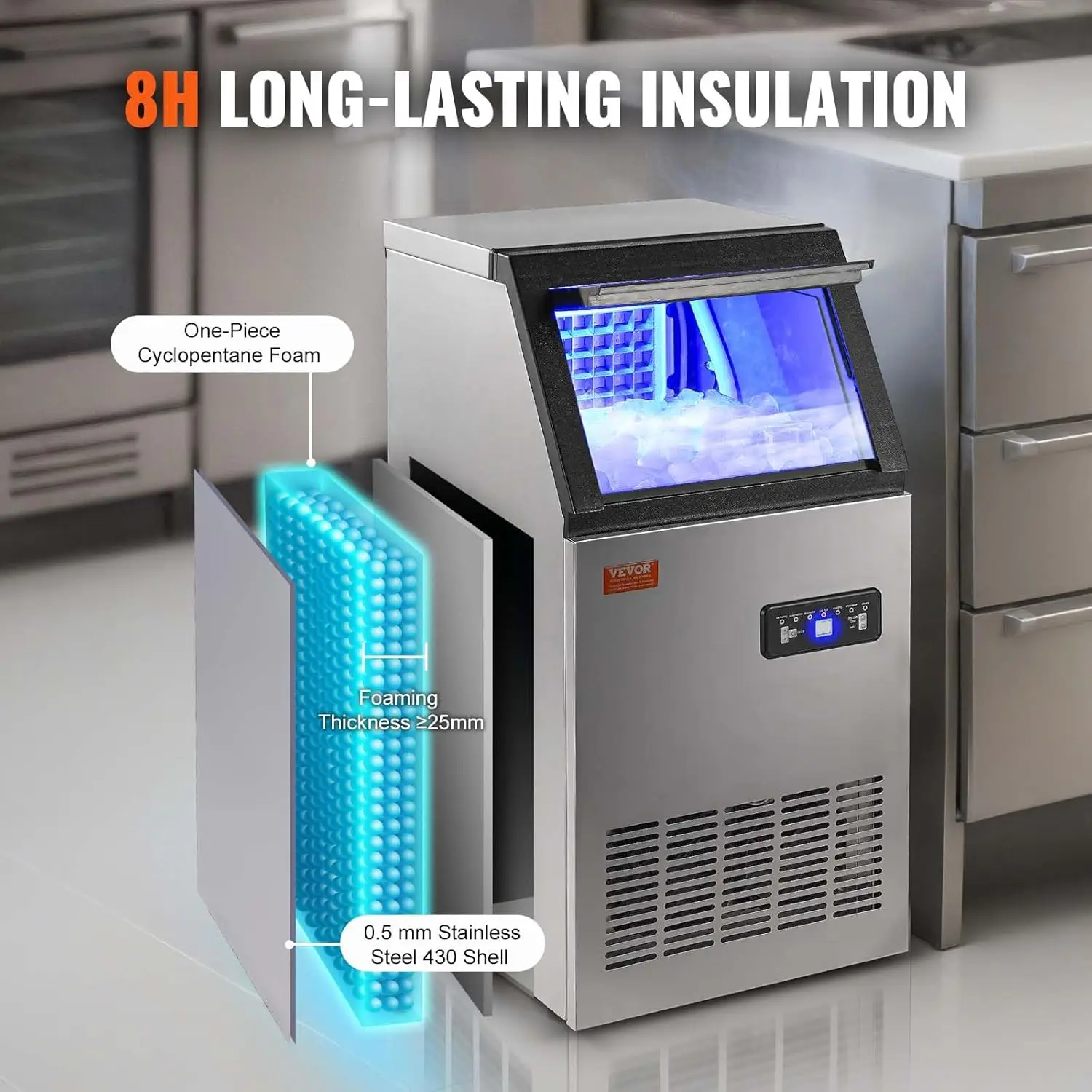 Commercial Ice Maker Machine, 100LBS/24H Ice Machine with 28lbs Storage Capacity, 40 Ice Cubes Ready in 12-15 Minutes, Ice Maker 5