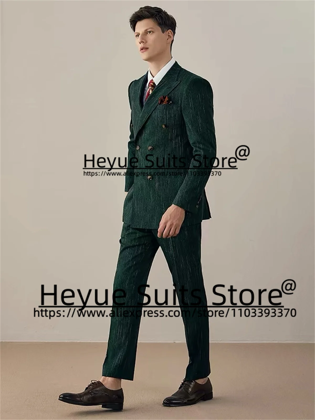 High-end Fashion Double-breasted Green Men Suits Slim Fit Peak Lapel Groom Forma Tuxedos Prom2 Pieces Sets Business traje hombre