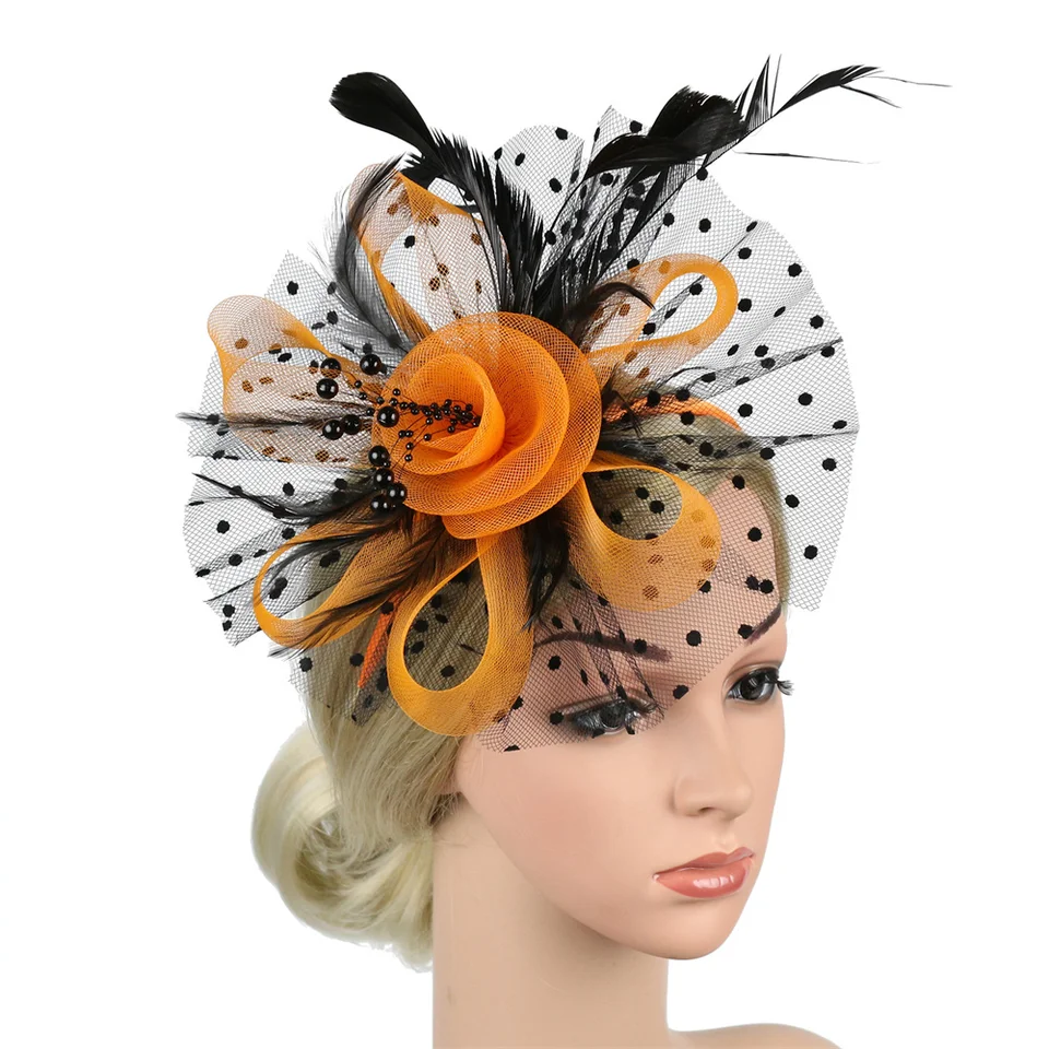 IBLUELOVER Cappello Fascinator Con Fiore E Piuma - Velo In Rete - Accessorio Per Matrimonio, Derby E Chiesa Per Donna - 2