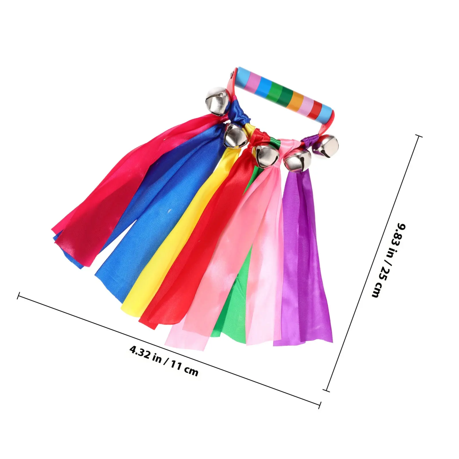 2Pcs 핸드헬드 레인보우 리본 타악기 탬버린 금속 천 플라스틱 악기 파티 액세서리 조기용