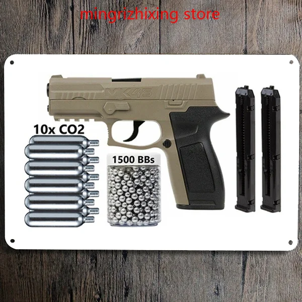 Crosman Mk45 - Co2 .177 Cal Bb Semi-Automatic Air Gun Pistol 480 Fps 20Rd Mag Painting Wall Decor Tin Sign Board Retro Poster | Дом и сад