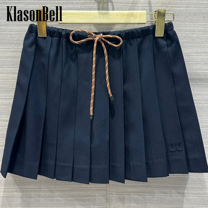 

5.11 KlasonBell Letter Embroidery Pleated Skirt Women's Temperament Sweet Girl Lace-up Bowknot Short Skirt