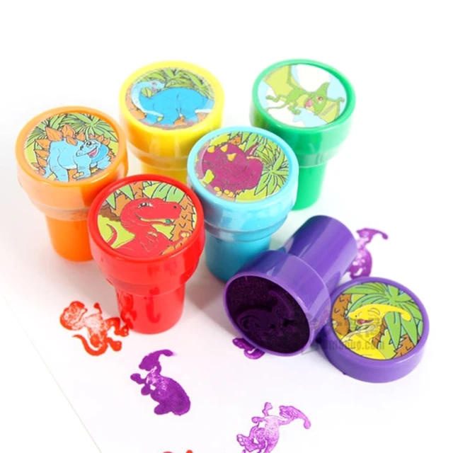 1Set Creative Dinosaur Stamper Colorful Stamps Pre-inked DIY Art Crafts Non-Fading Stamper Set Interactive Craft Kits 6