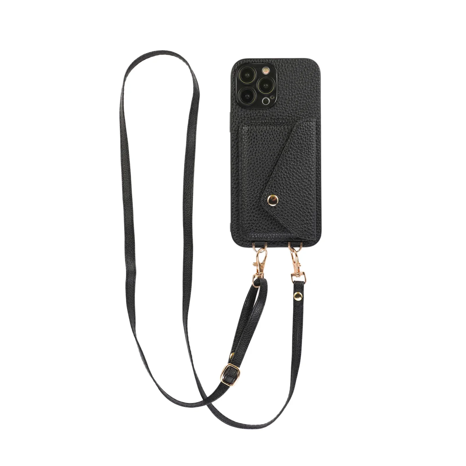 Chic Leather Crossbody Phone Case with Card Holder and Lanyard Strap