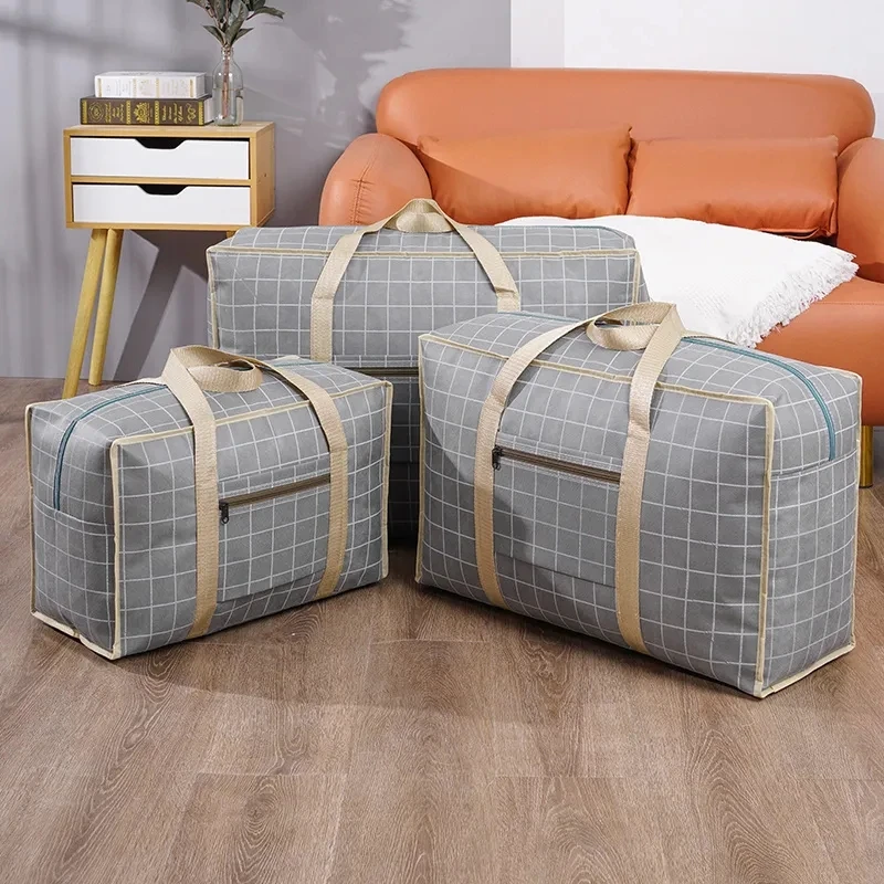 Plaid Print Clothes Quilt Storage Bag Large Moisture-proof Moving Luggage Bag Household Non-woven Fabric Clothing Woven Bag 3
