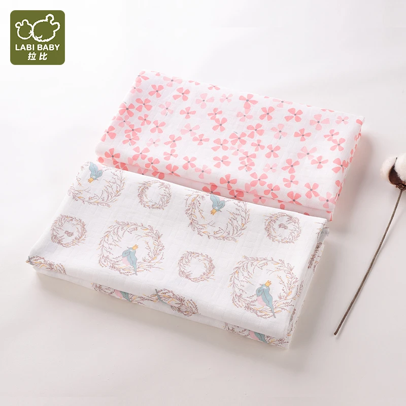 

LABI BABY Soft Bamboo Cotton Baby Wrap Fashion Printed Newborn Swaddle Blanket Quality Muslin Blankets Towel 47x47in 2pcs/Set