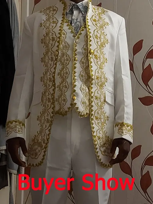 Mens England Style Tuxedo Suit Classic White Palace Blazer Men Longline Prom Stage Party Singer 3 Piece Dress Suits Homme Hombre