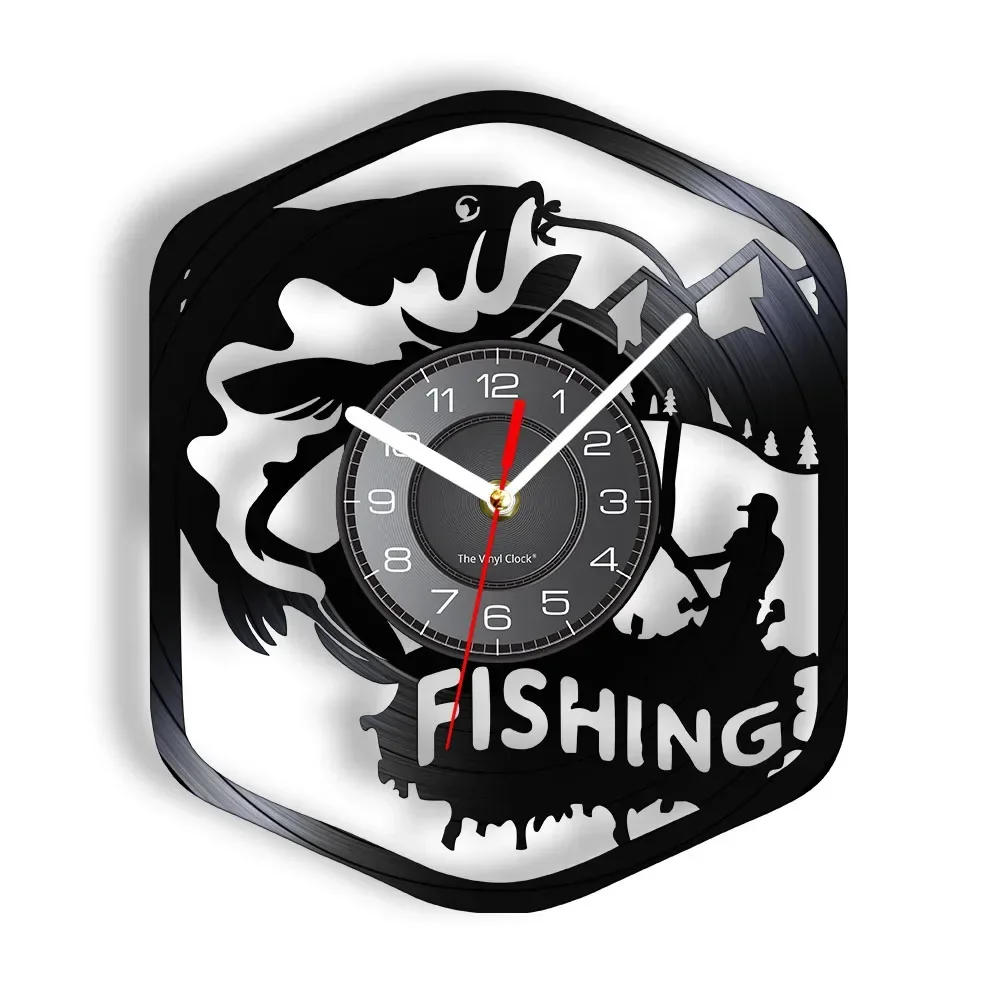 

Fisherman Home Decor Silent Quartz Wall Time Clock Fishing Vinyl Record Watch Fishing Retro Clock Fisherman Fishing Lovers Gift