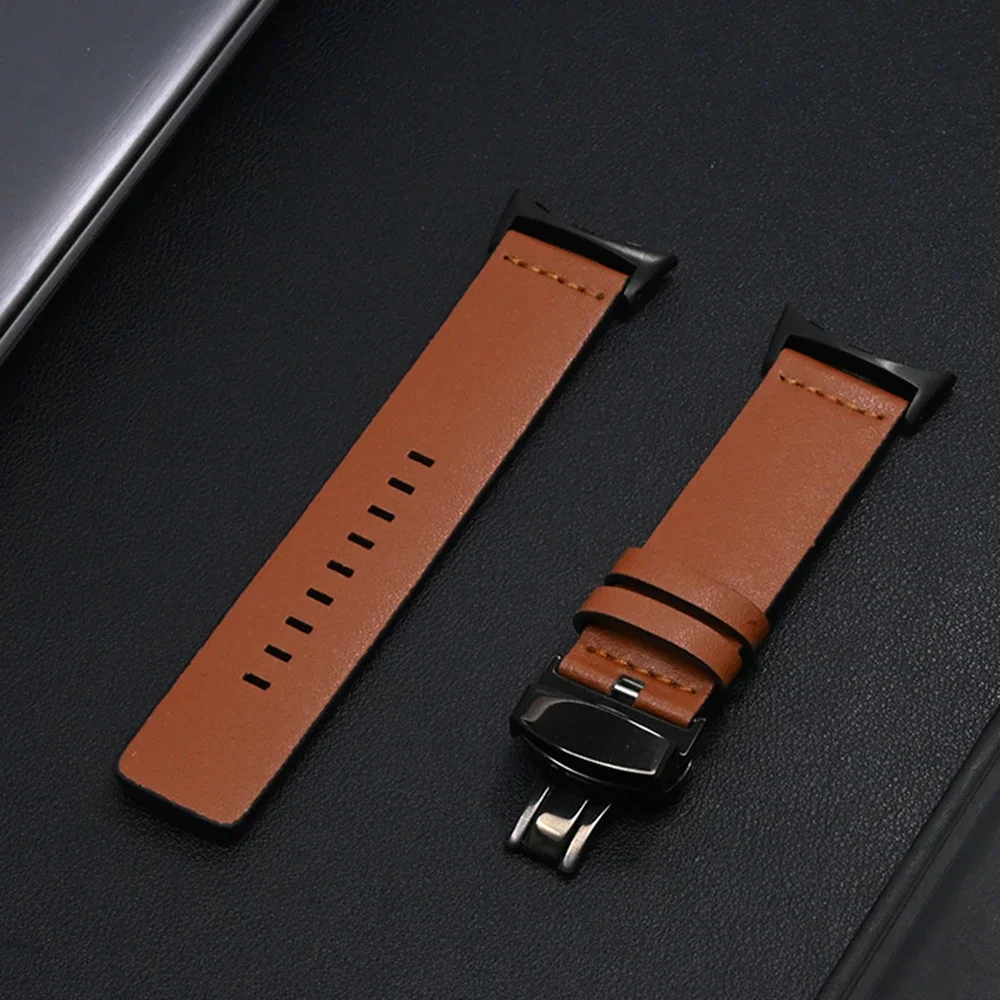Elegant Leather Strap with Butterfly Buckle - Premium Watch Bracelet Replacement Accessory