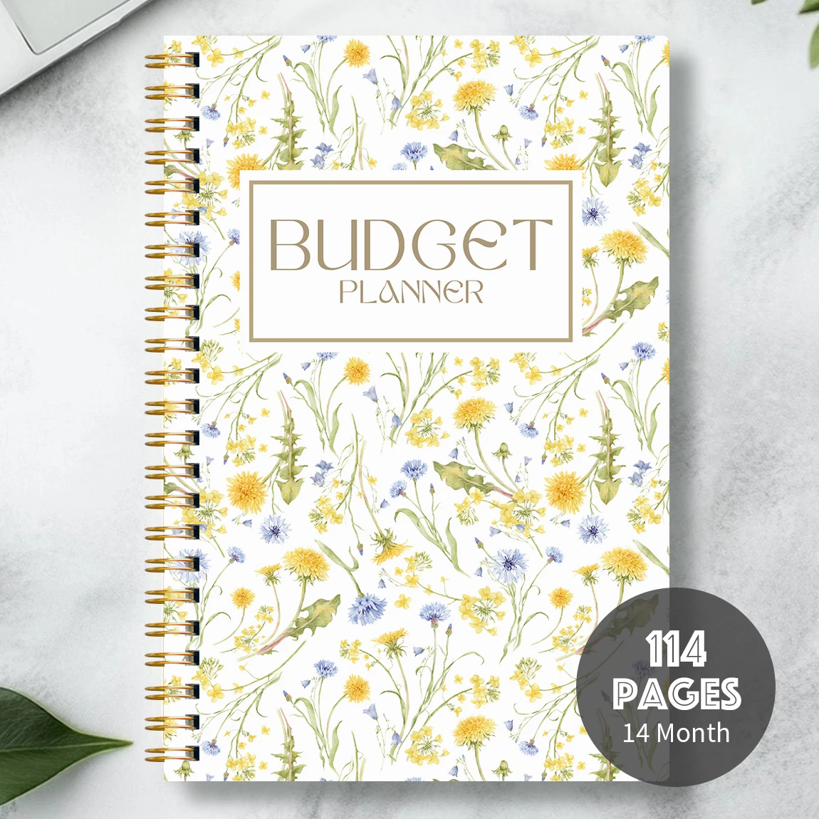 ספר תכנון תקציב A5, עיצוב פרחוני בצבעי מים, מעקב על הוצאות חודשיות, קישור ספירלי, עמודים עבים ללא דבק