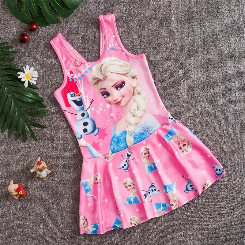 Baby Girls Swimsuit One Piece Bodysuit With Hat Children Swimwear Cartoon Elsa Olaf Kid Skirt Lovely Bikini Bath Suit Beach Wear children swimwear