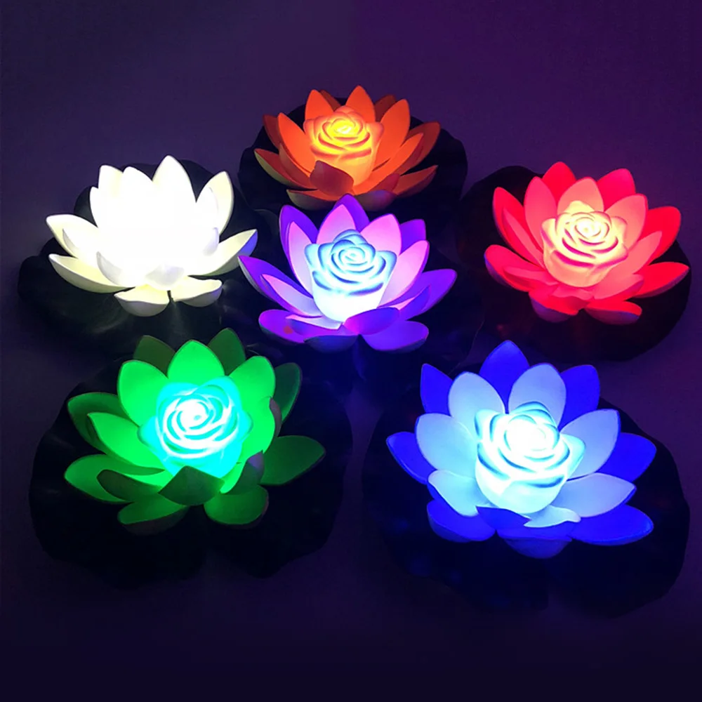 LED Artificial Waterproof Lotus Floating Pond Pool Lamp 18cm Prayer and Wishing Lantern Landscape Fountain Decoration artificial lotus plant