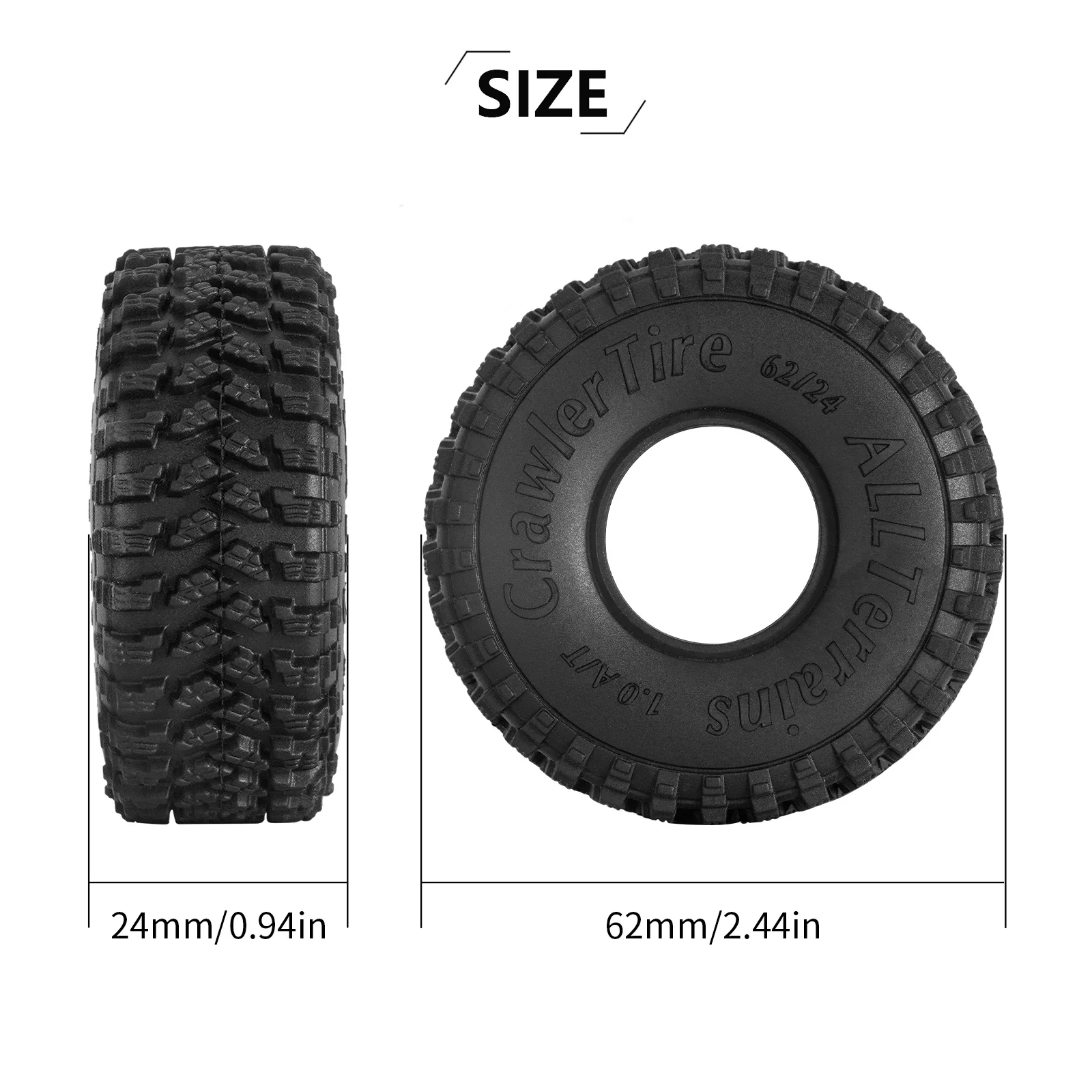 INJORA 62*24mm S4 All Terrain 1.0 Wheel Tires for 1/18 1/24 RC Crawler Car Axial SCX24 FCX24 Enduro24 AX24 (T2450) 2