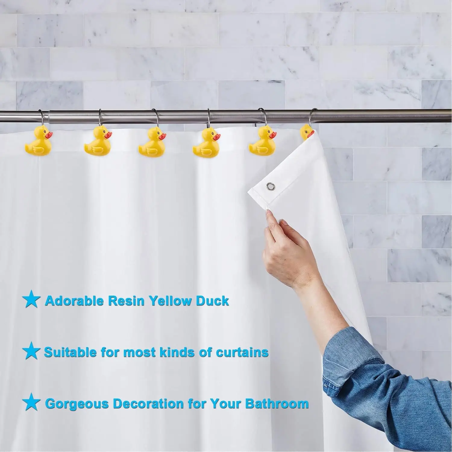 Home Fashions Yellow Duck Anti Rust Decorative Ducky Resin Hooks for Bathroom Shower Curtain,Bedroom,Living Room Curtain 2Pcs