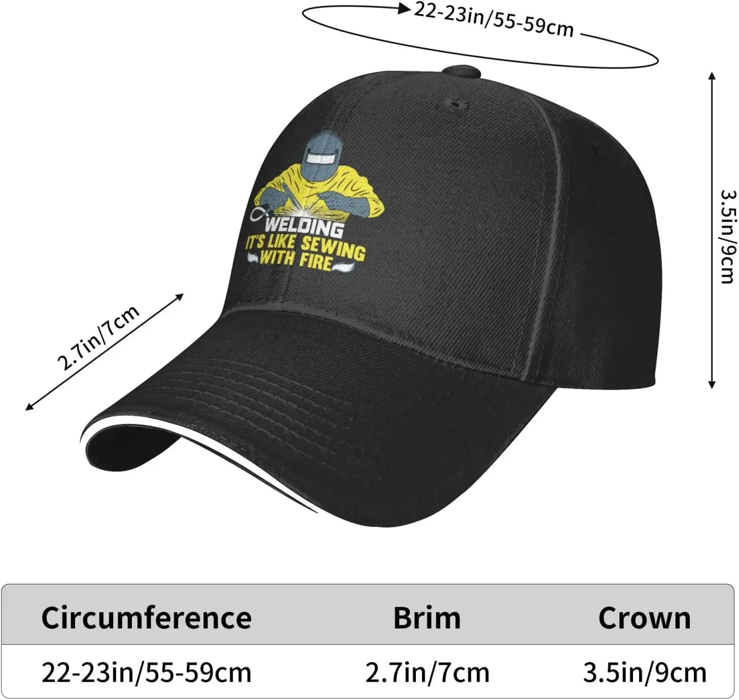Welding Its Like Sewing with Fire Welder Hat Adult Unisex Adjustable Baseball Cap for Men Women