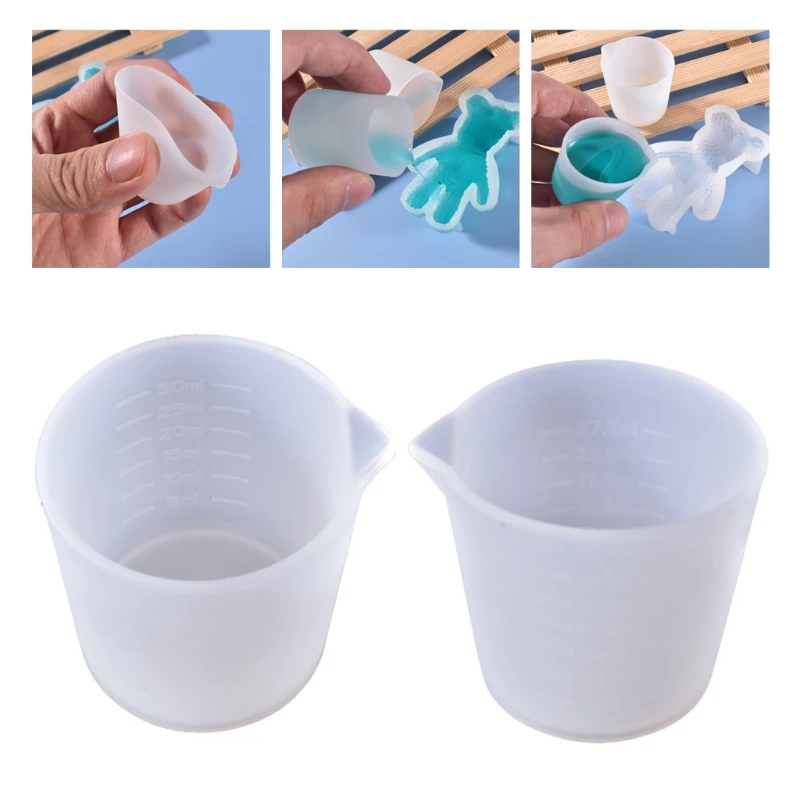 30ml Resin Cup Non-Stick Silicone Cup Silicone Measuring Cup Reusable Mixing Cup with Precise Scale for DIY Jewelry