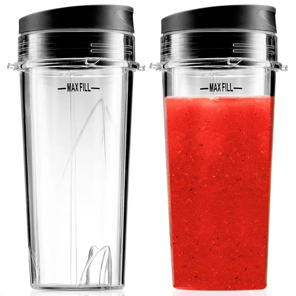 DRELD Kit 5 Pezzi Di Ricambio Per Frullatore Ninja – 2 Tazze 473 Ml Con Coperchi E Lama Estrattore 6 Alette, Compatibile BL660/BL770/QB3000