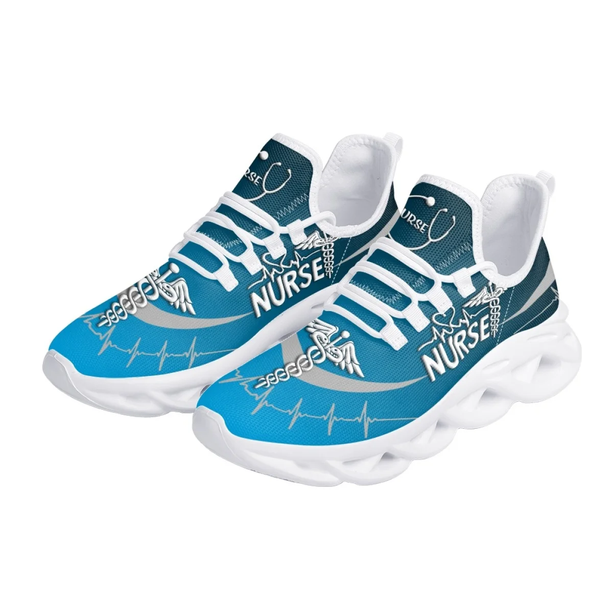 INSTANTARTS 2023 Nurse Shoes Summer Breathable Mesh Sneakers EMT EMS Pattern Platform Shoes for Women Paramedic Flats Zapatillas