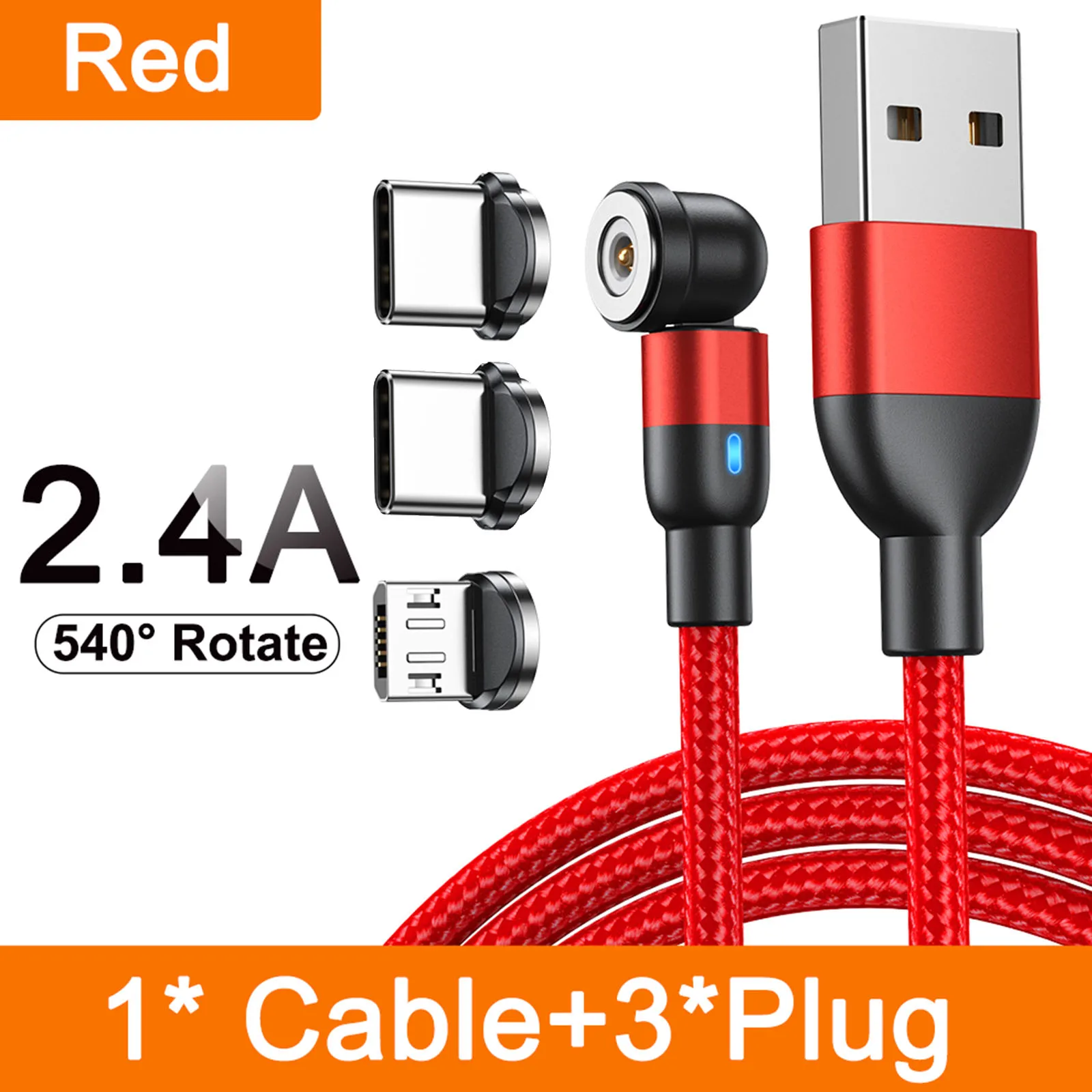 AUFU Magnetic 3M Charging Cable, 540° Rotating Magnetic Charger with Micro USB and Type C Connectors