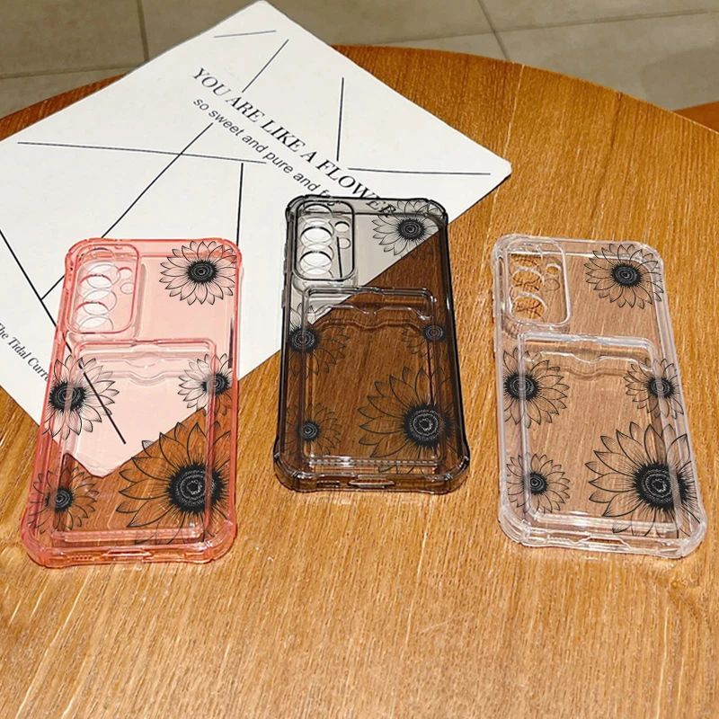 Sunflower Design Card Slot Phone Case with Enhanced Protection