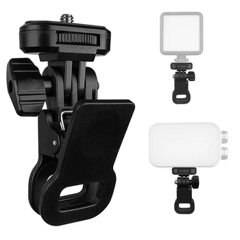 Morsetto per monitor e fotocamera con luce ad anello per selfie, attacco a vite da 1/4, display LCD, luce di riempimento superiore, supporto flash e webcam
