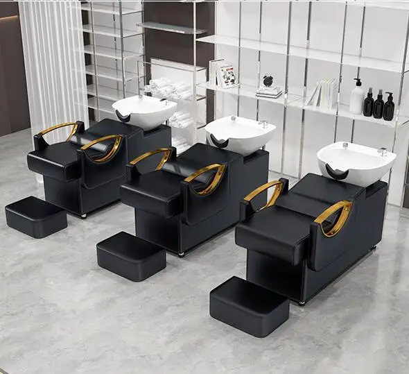 Hairdresser special shampoo bed high-grade semi lying punch bed light luxury net red hair washing machine