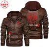 Dodge car logo leather jacket retro washed pu leather jacket windproof men's hooded jacket dodge racing suit team suit 5