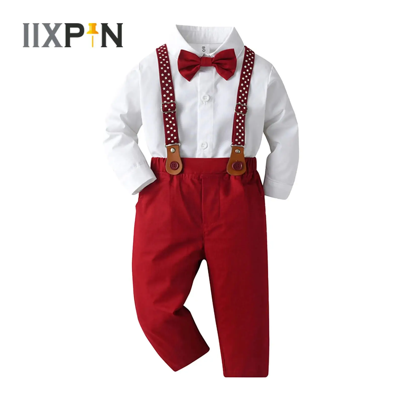 Baby Boys Gentleman Outfit Cotton Clothes Birthday Party Wedding Prom Gown Long Sleeve Shirt Top+Bowtie+Suspender Pants 3Pcs/Set men s new traditional native mens pant suits solid color long gentleman mature modern ethnic african shirt