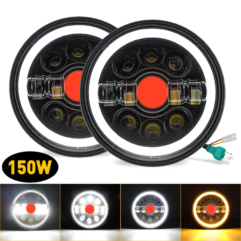 NAOEVO 7 Inch LED Headlight H4 With Halo Angel Eyes For Lada