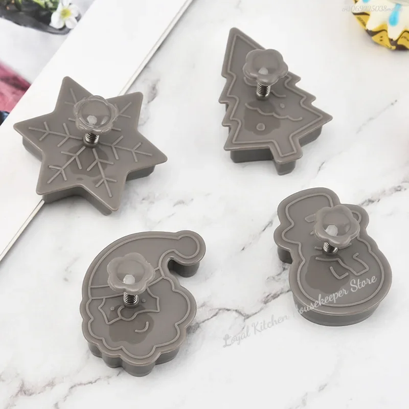 Christmas Cookies Molds Plastic 3D Cookie Cutter Xmas Tree Claus Shape Biscuit Press Moulds For New Year Baking Tools 4pcs cookie cutter,baking mold,cookie mould,cookie printing mold,cookie maker press kit