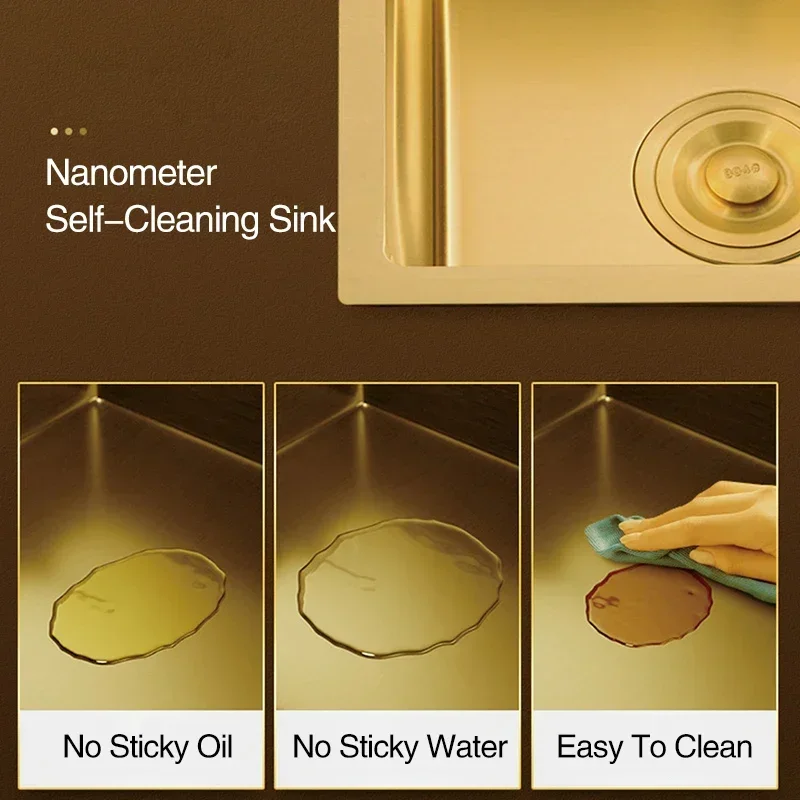 304 Stainless Steel Gold Nano Handmade kitchen Bar Counter Sink Cover hidden Single Kitchen Sink Small Size Kitchen Sinks