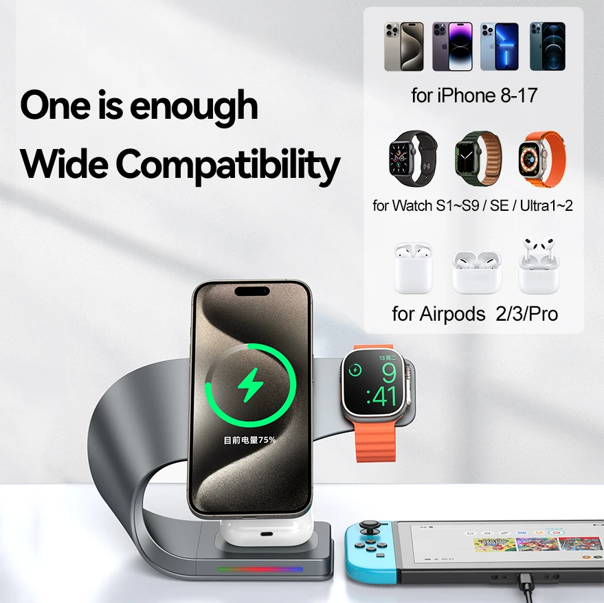 4 in 1 Wireless Charger Metal Shell Magnetic 15W Fast thumbnail 6