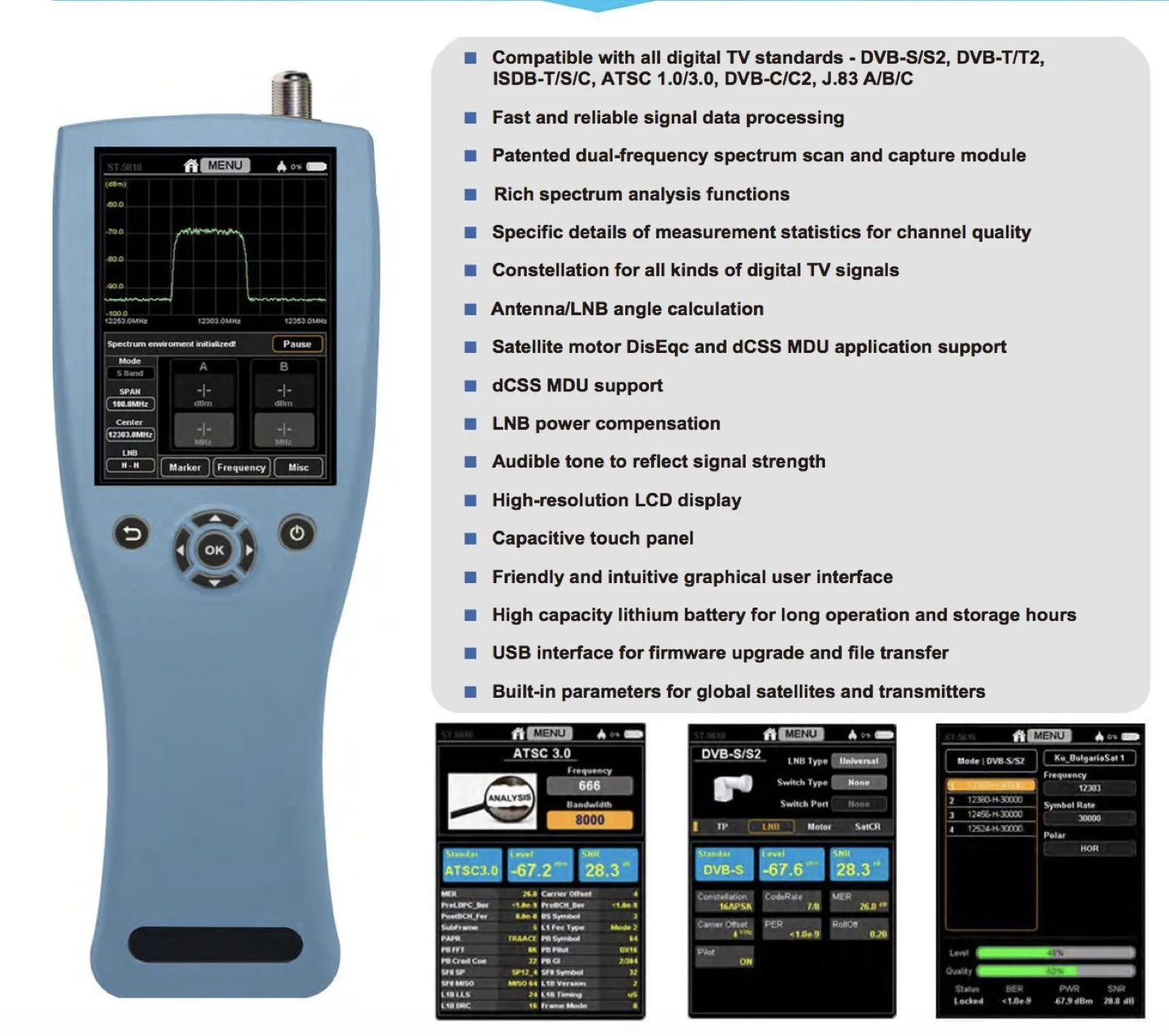 SATLINK ST-5810, ATSC 1.0  3.0 ISDBT DVB C2/C DVB-S2 DVB T2 ISDB-T δ MPEG-4, H.265 3.5 ġ Ʈ м 