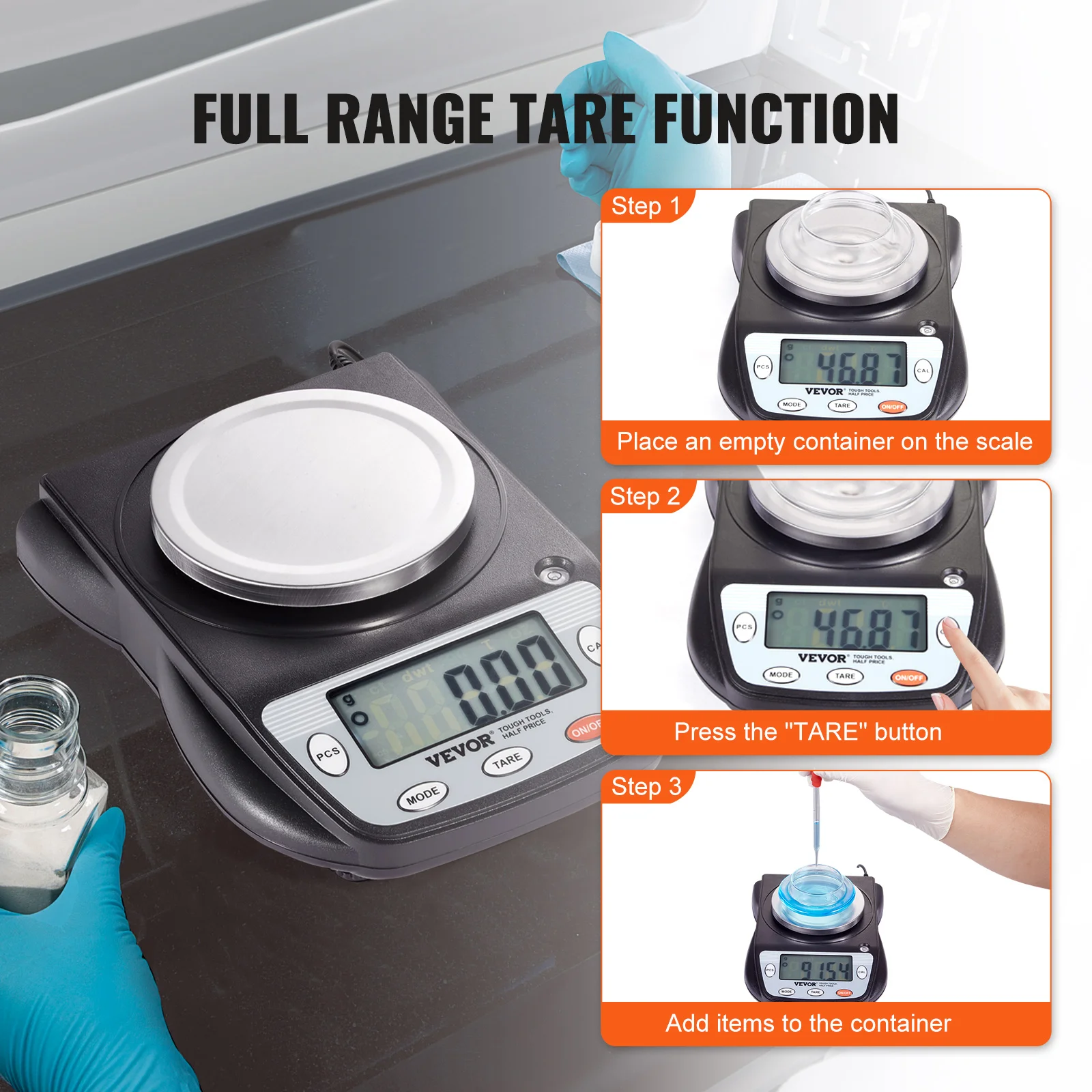 VEVOR Analytical Balance 600x 0.01g Accuracy High Precision Lab Scale LCD Display Digital Jewelry Weighing Scale for Lab Jewelry
