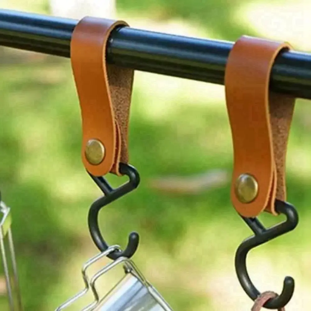 

Leather S-Shaped Hanging Hooks Triangle Storage Rack Shelf Hook Keychain Portable Outdoor Camping Hiking Hanger Camping Supplies