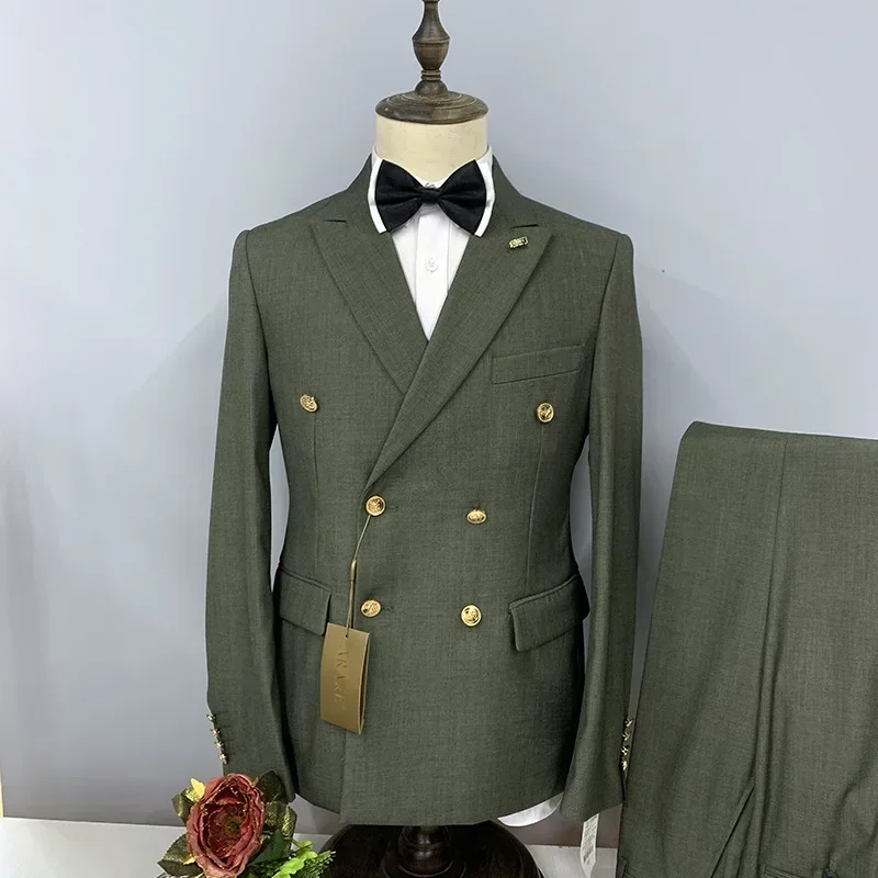 

374 Men's suit suit double breasted wedding business slim suit for men