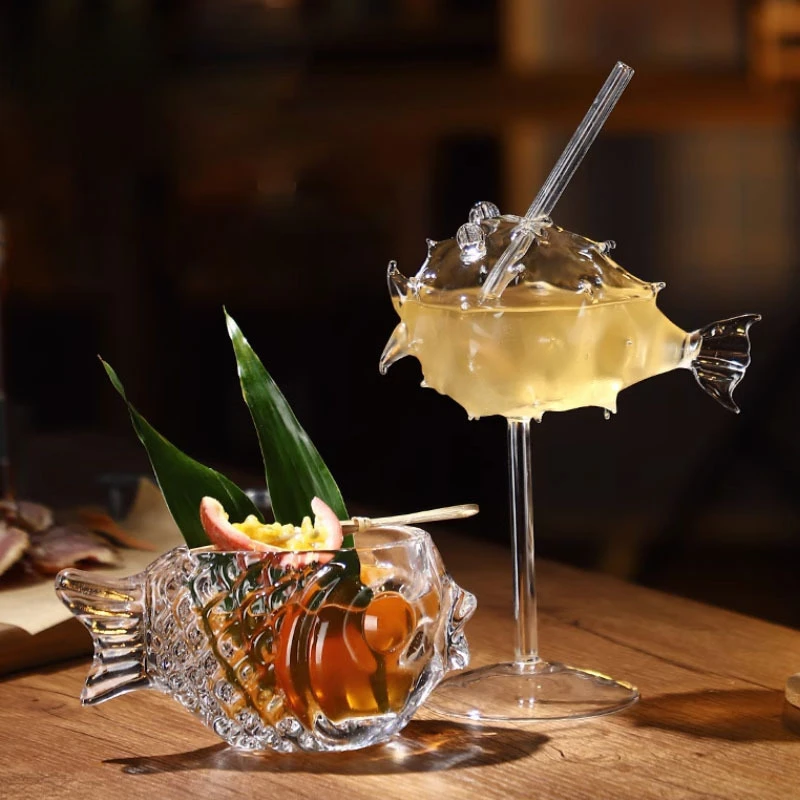 Bicchiere da cocktail creativo a forma di pesce palla Tazza da champagne personalizzata con piede alto per pesci Bicchieri da cocktail molecolari per hotel  15
