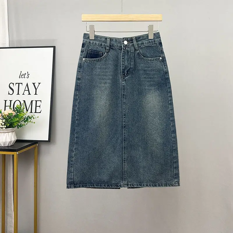

Summer New Women's Denim Wrap Skirts Vintage Front Split High Wasit Jeans Skirts Female Casual Straight Hip Pencil Skirts Q332