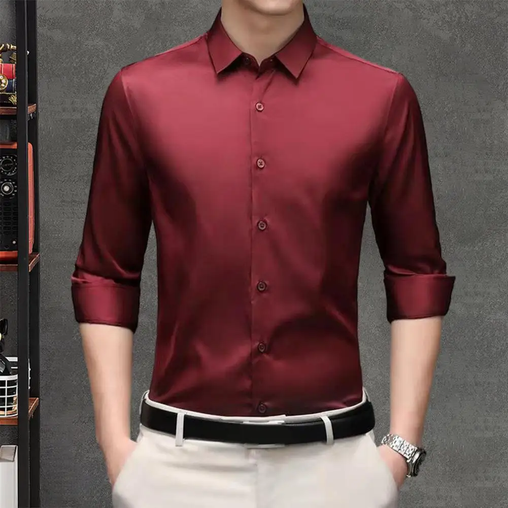 Spring and Summer Long-sleeved Men's Shirt Thin Business Dress Ice Silk Wrinkle Resistant Non-ironing Solid Color Collar