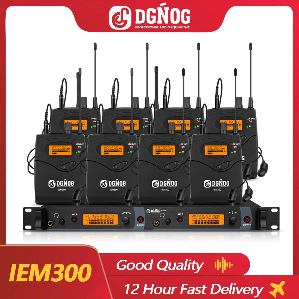 

DGNOG IEM300 UHF Wireless In-Ear Monitoring System for Studio/Band with 8 Bodypack Receivers All Metal Single Channel