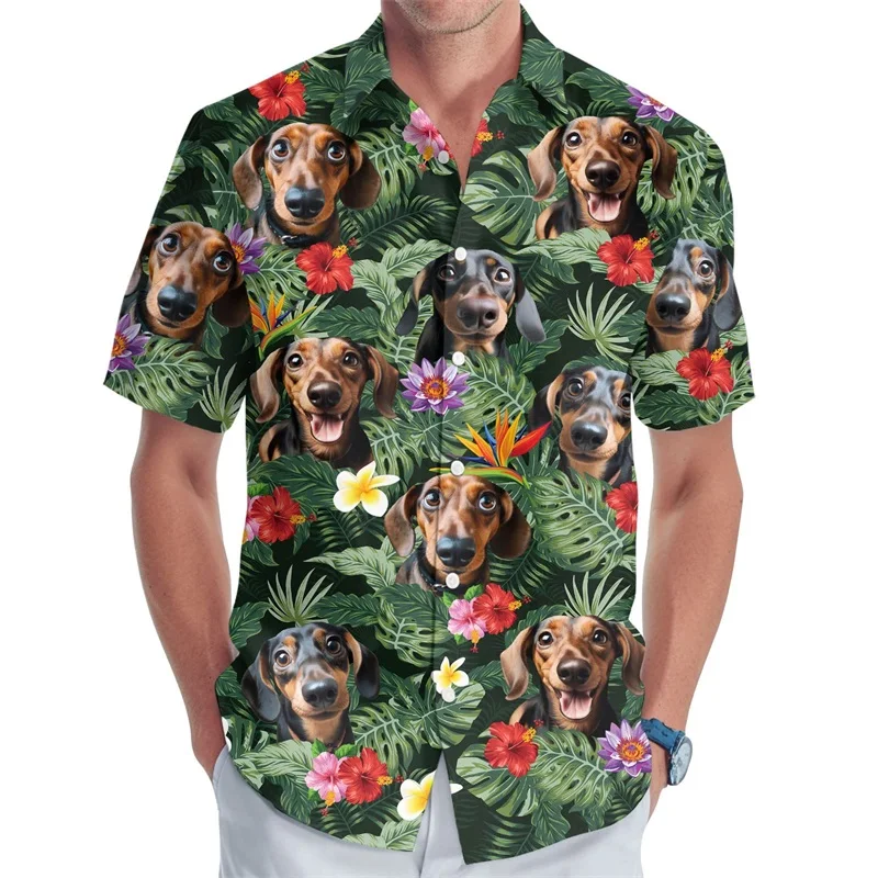3D Full Print Hawaiian Dachshund Graphic Shirt For Men Summer Casual Button Up Surfing Beach Shirts Blusas Mens Oversize Tee Top 5