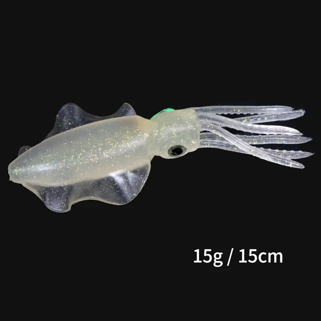 ORJD Trolling Lure Soft Squid Lure 7g 15g 20g 60g Luminous UV Squid Jig For Sea Fishing Boat Fishing Wobbler Bait For Snapper 15G 15CM NO HOOK